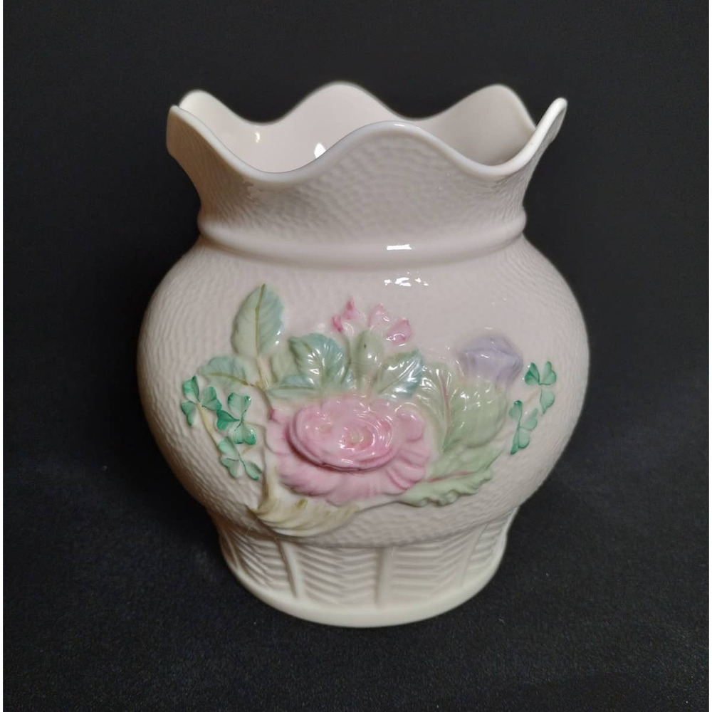 Belleek Vase, Killarny Collection with Roses, Thistles, Shamrocks, 5 inch, 1980s